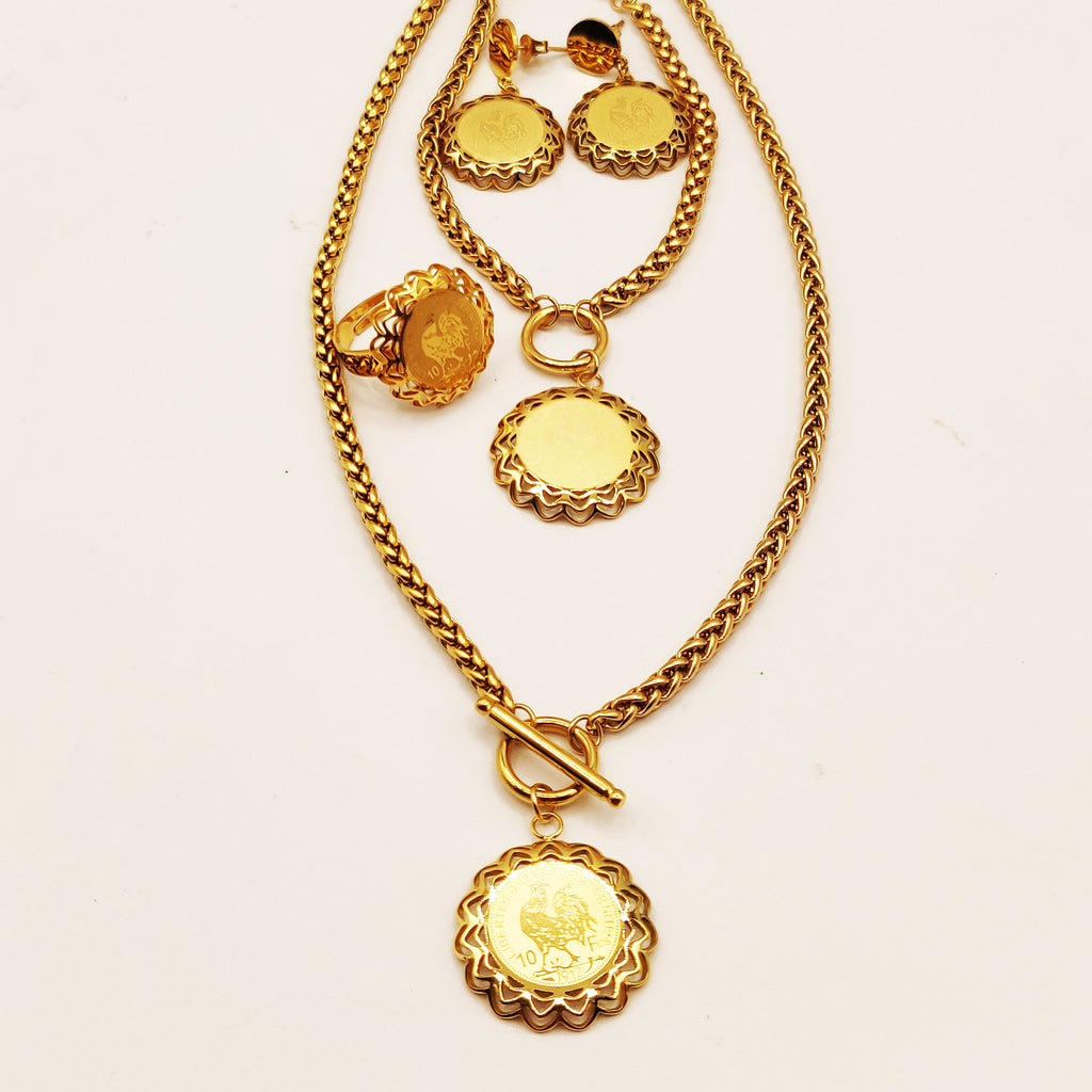 Ensemble Collier, Bracelet, Boucles d'oreilles et Bague Louise Coq Vagues Luxe