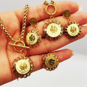 Ensemble Collier, Bracelet, Boucles d'oreilles et Bague Louise Coq Vagues Luxe