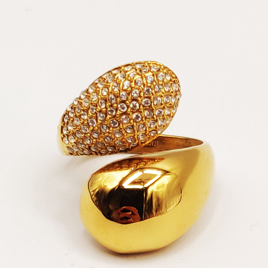Bague Double Gouttes Dorée et Cristaux Luxe
