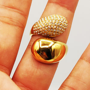 Bague Double Gouttes Dorée et Cristaux Luxe