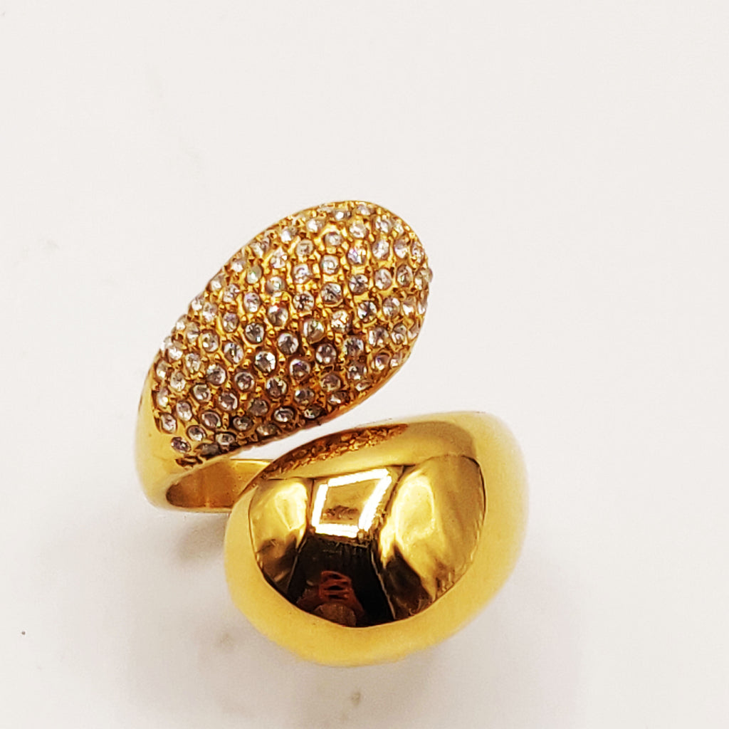 Bague Double Gouttes Dorée et Cristaux Luxe