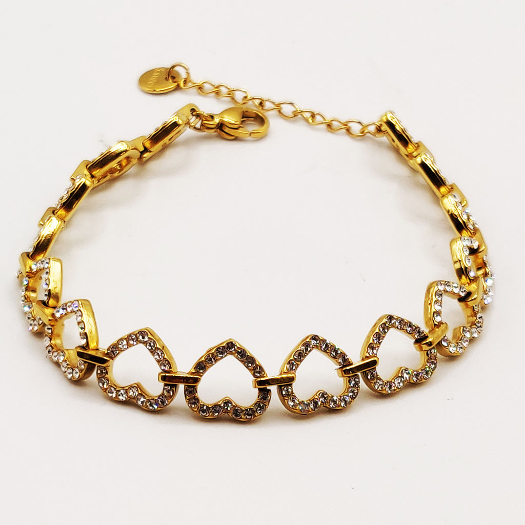 Bracelet Multi Coeurs Reliés Cristaux