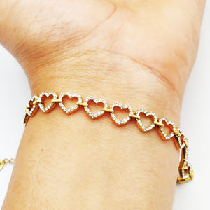 Bracelet Multi Coeurs Reliés Cristaux