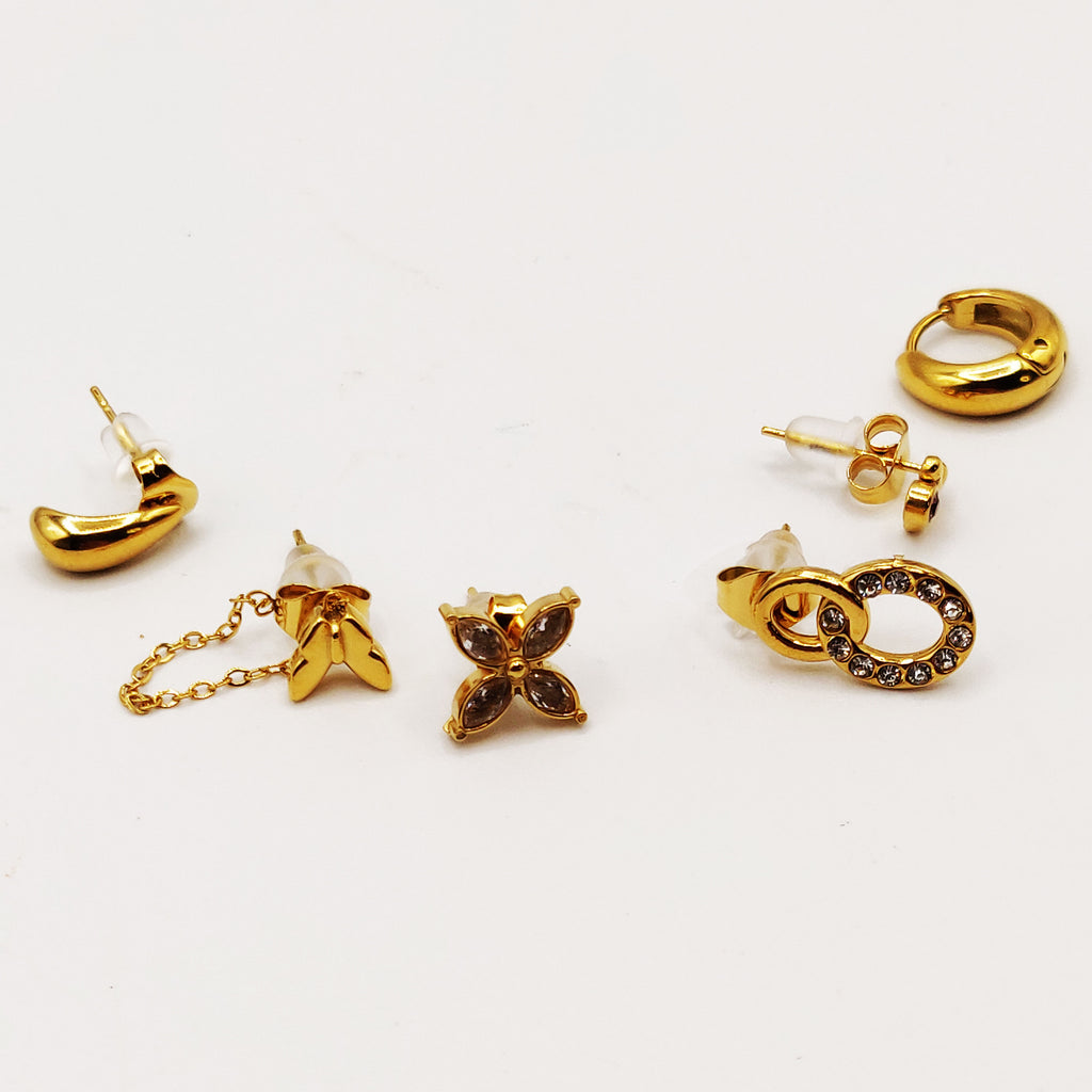 Boucles d'oreilles 3 Trous Papillons et Cercles Luxe