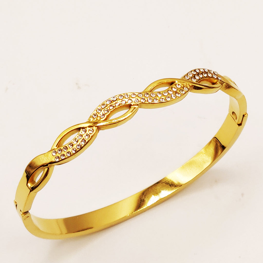Bracelet Rigide Torsade Ligne Cristaux Luxe