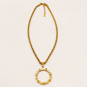 Collier Torsade Cercle Hexagones Dorés et Cristaux Luxe