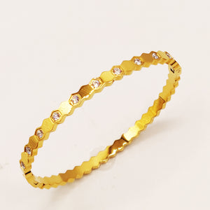 Bracelet Rigide Hexagones Dorés et Cristaux Luxe