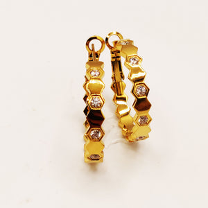 Boucles d'oreilles Hexagones Dorés et Cristaux Luxe