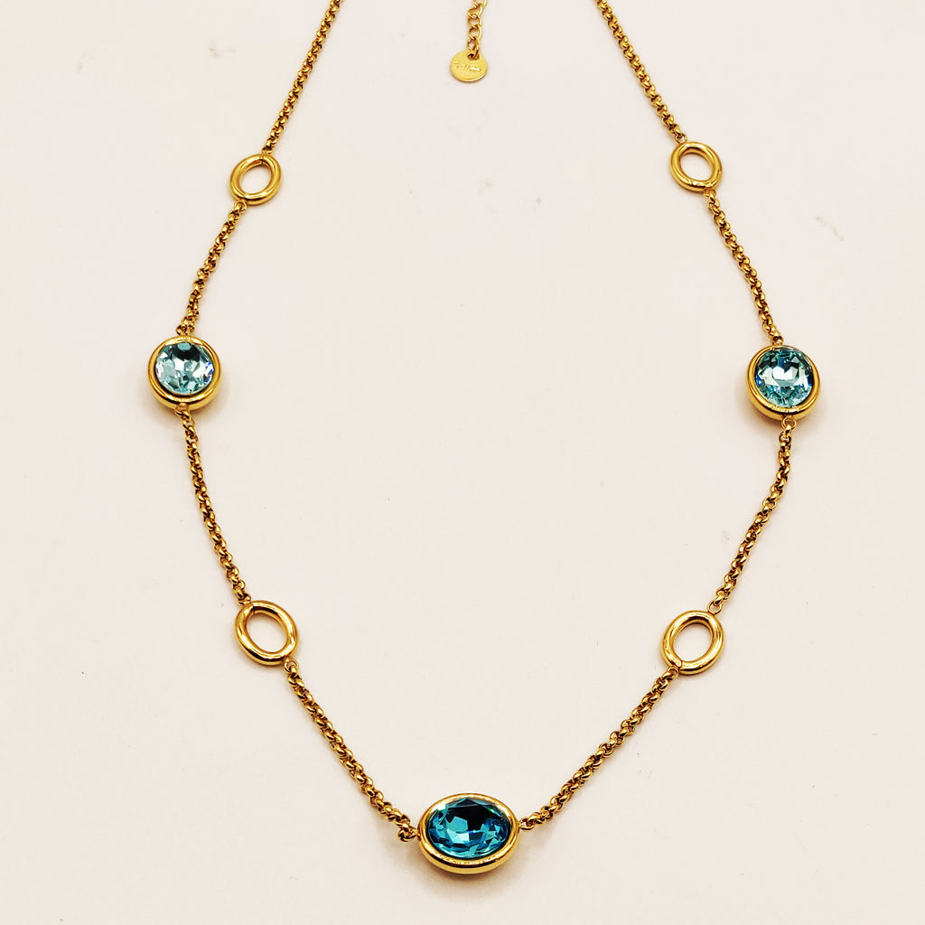 Collier Cristaux Ovales Bleus Ciel