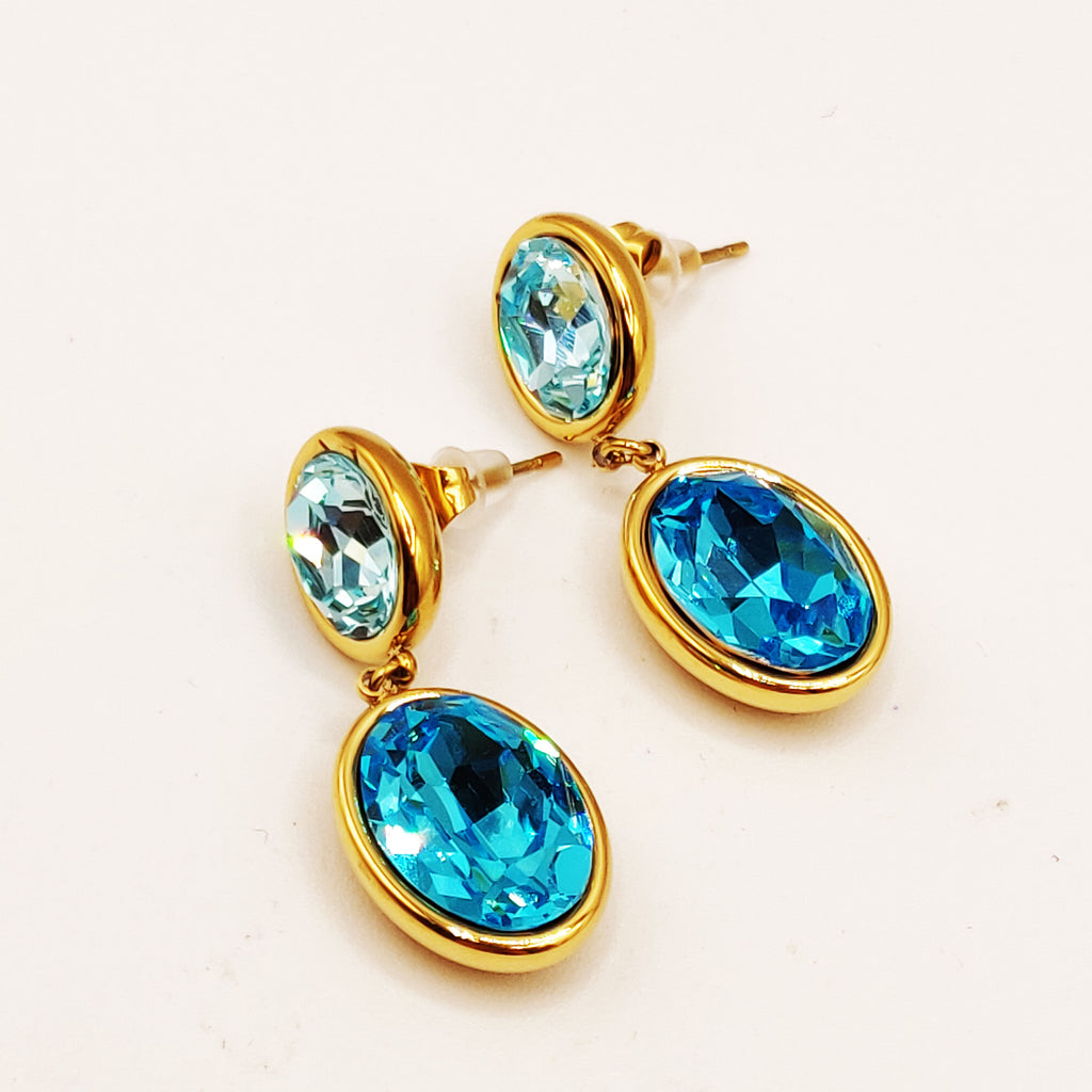 Boucles d'oreilles Cristaux Ovales Bleus Ciel