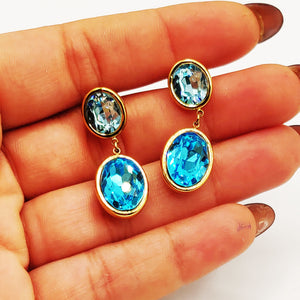 Boucles d'oreilles Cristaux Ovales Bleus Ciel