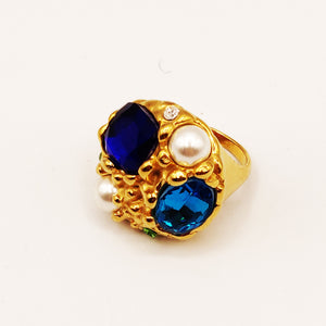 Bague Cristaux Ovales Bleus Ciel et Foncé