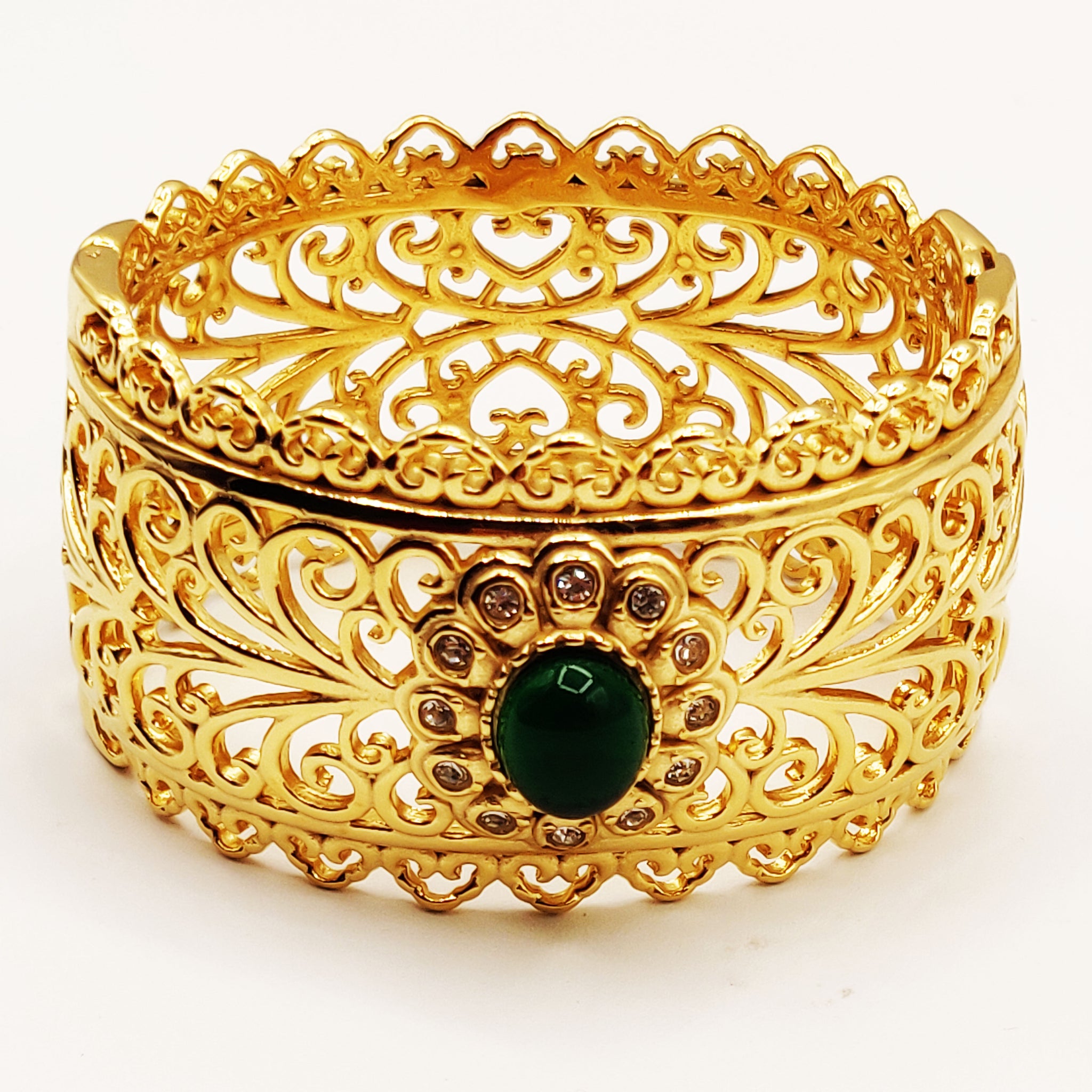Bracelet Rigide Large Motifs Orientaux Pierre Verte Luxe