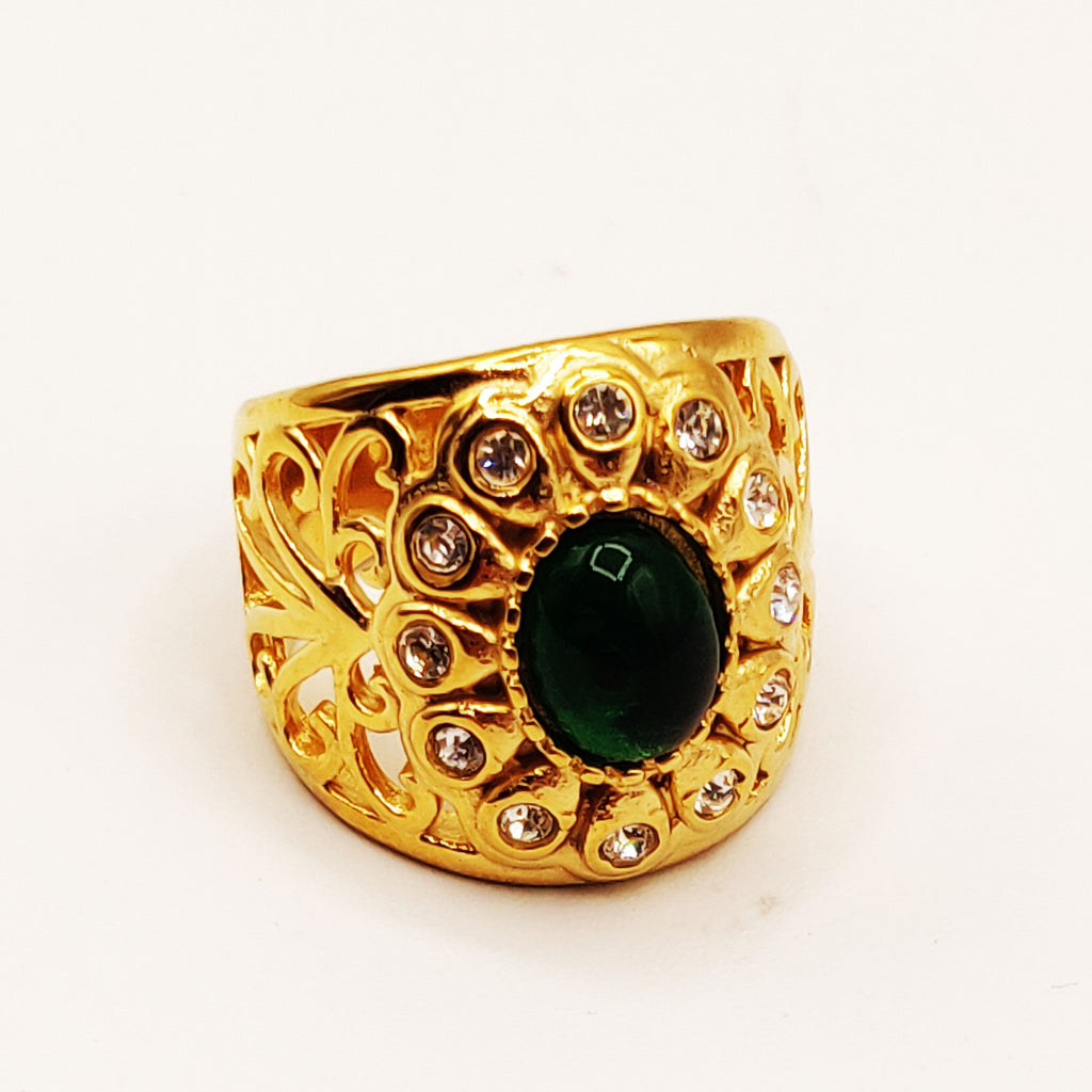 Bague Large Motifs Orientaux Pierre Verte Luxe