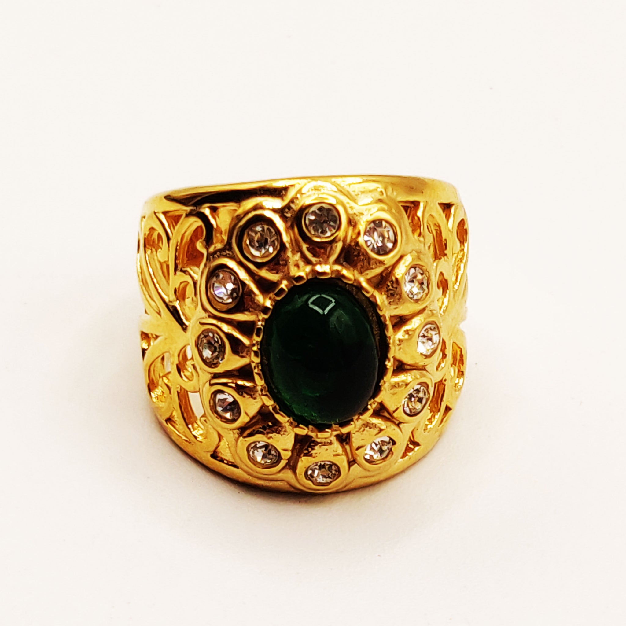 Bague Large Motifs Orientaux Pierre Verte Luxe