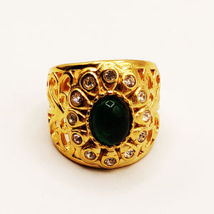 Bague Large Motifs Orientaux Pierre Verte Luxe