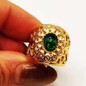 Bague Large Motifs Orientaux Pierre Verte Luxe