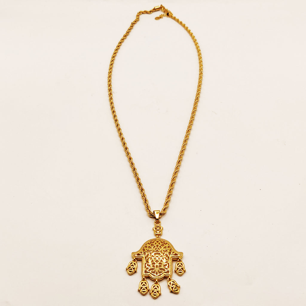 Collier / Sautoir Torsade Main de Fatma Motifs Orientaux Pendentifs Petites Mains Luxe