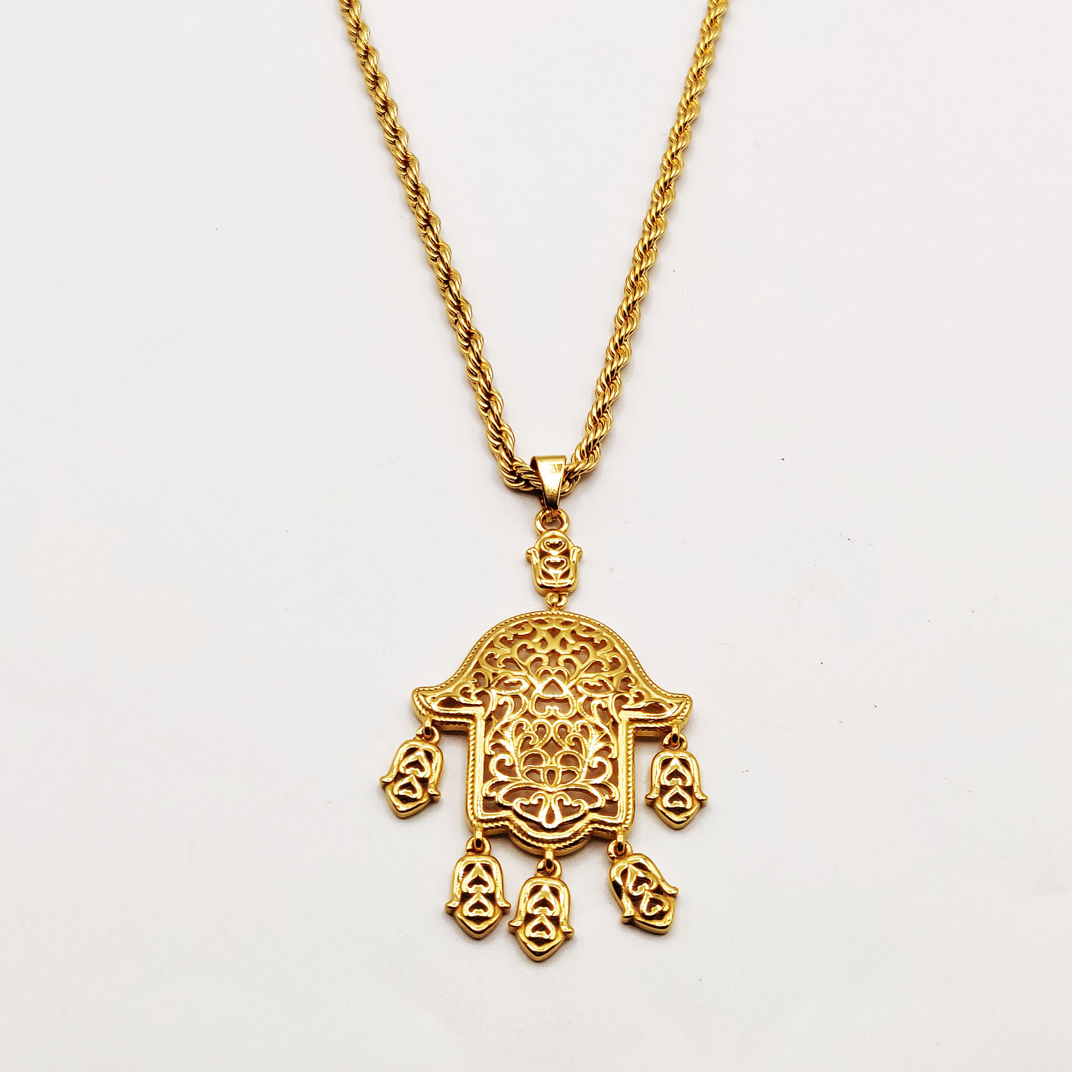 Collier / Sautoir Torsade Main de Fatma Motifs Orientaux Pendentifs Petites Mains Luxe