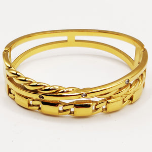 Bracelet Rigide Triple Lignes Chaîne, Torsade et Cristaux