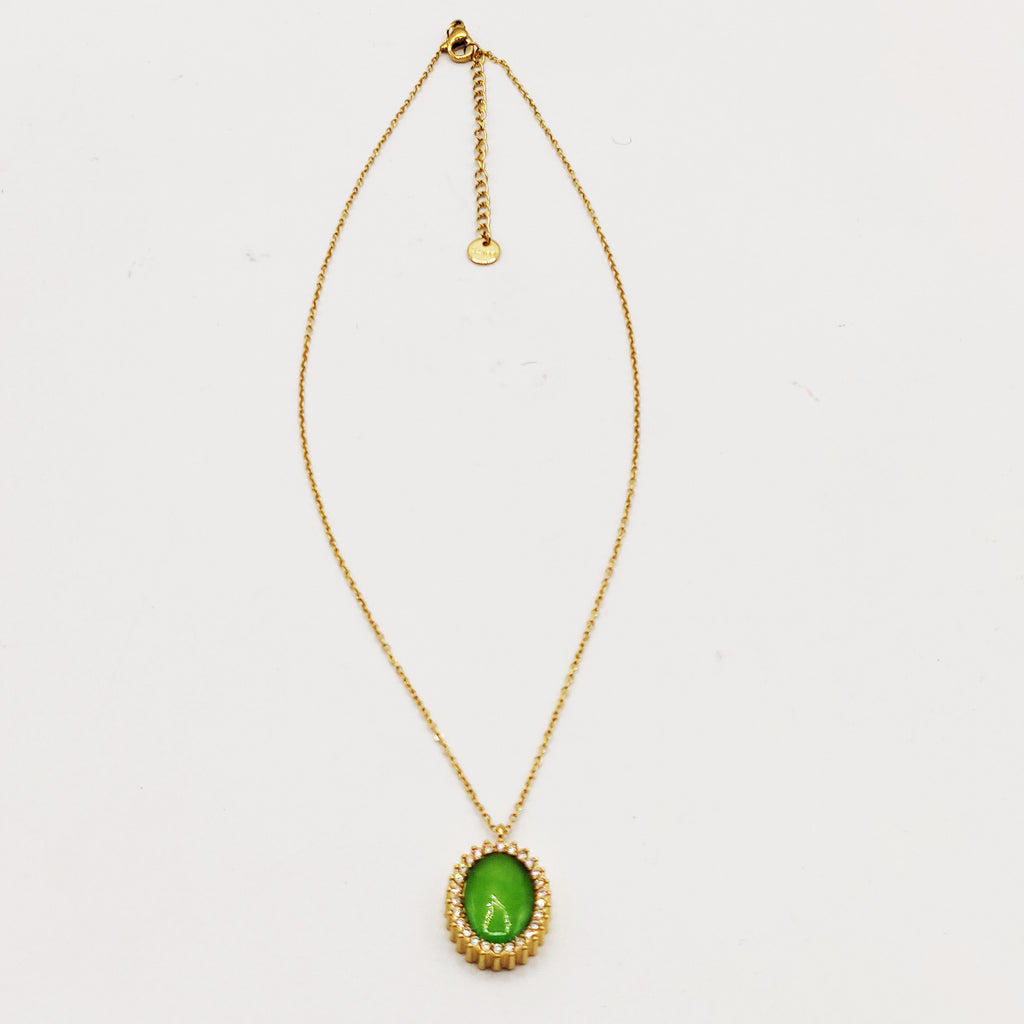 Collier Soleil Vert Pomme Tour Cristaux