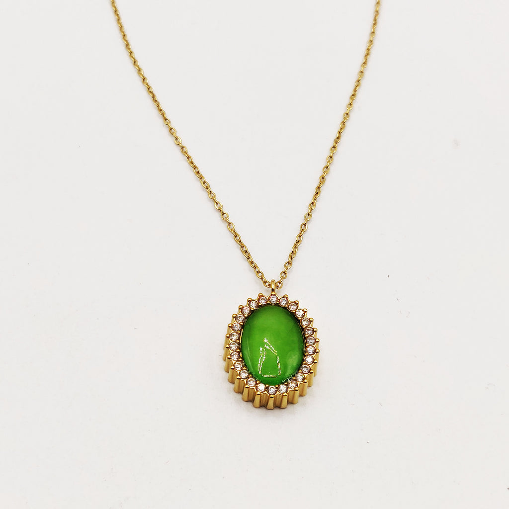 Collier Soleil Vert Pomme Tour Cristaux