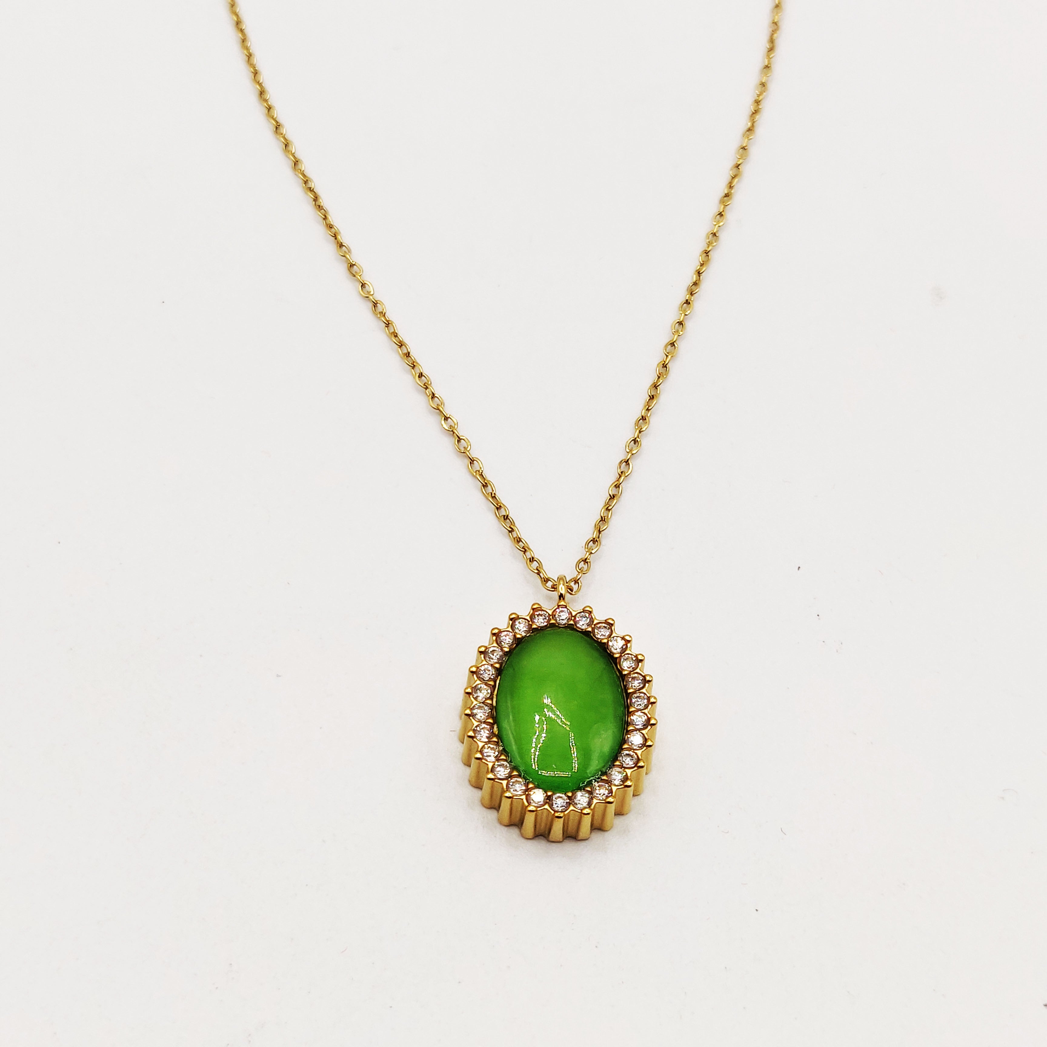 Collier Soleil Vert Pomme Tour Cristaux