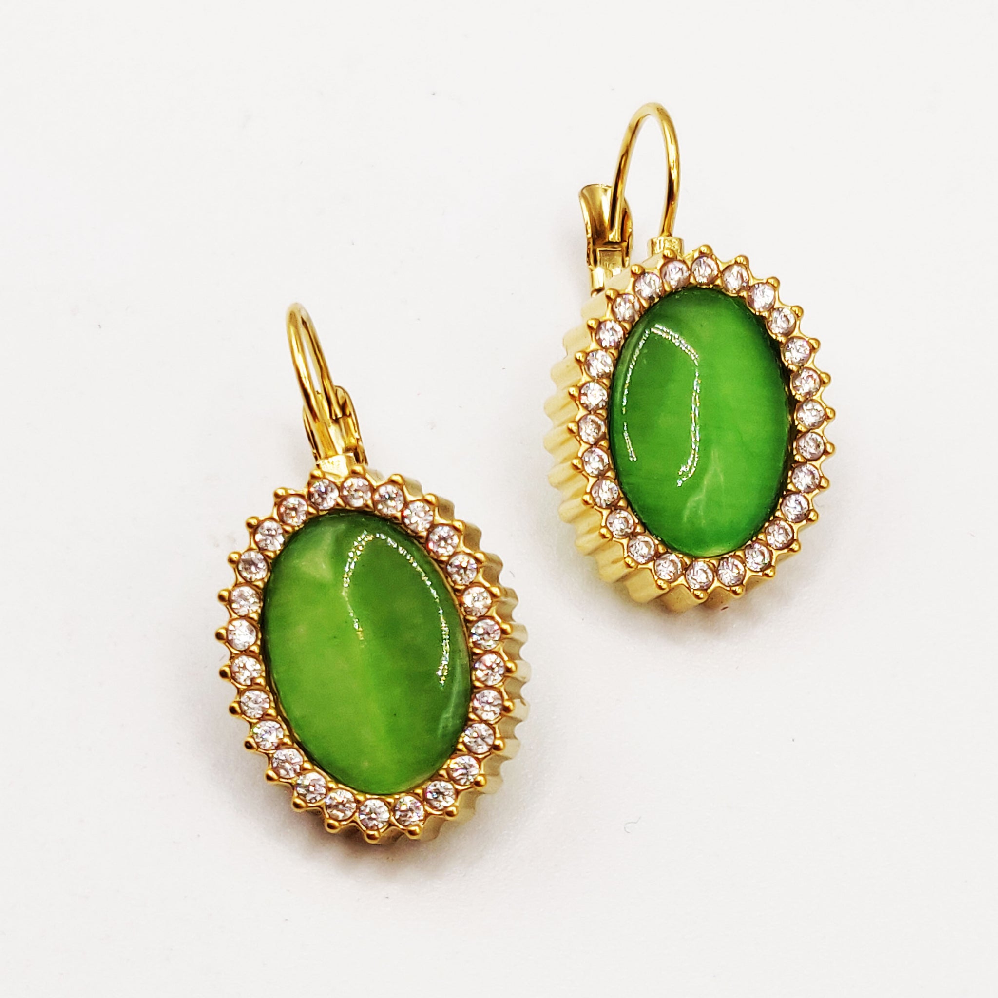 Boucles d'oreilles Soleil Vert Pomme Tour Cristaux