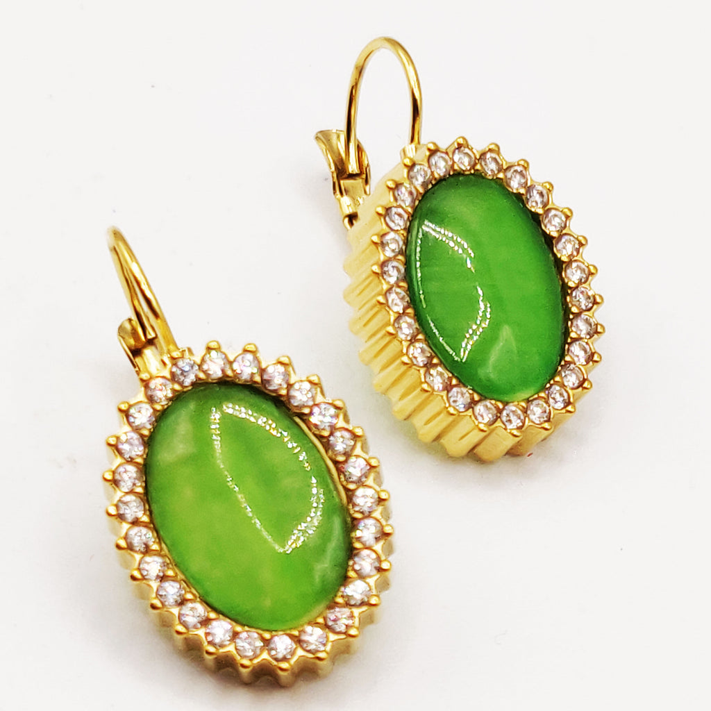 Boucles d'oreilles Soleil Vert Pomme Tour Cristaux