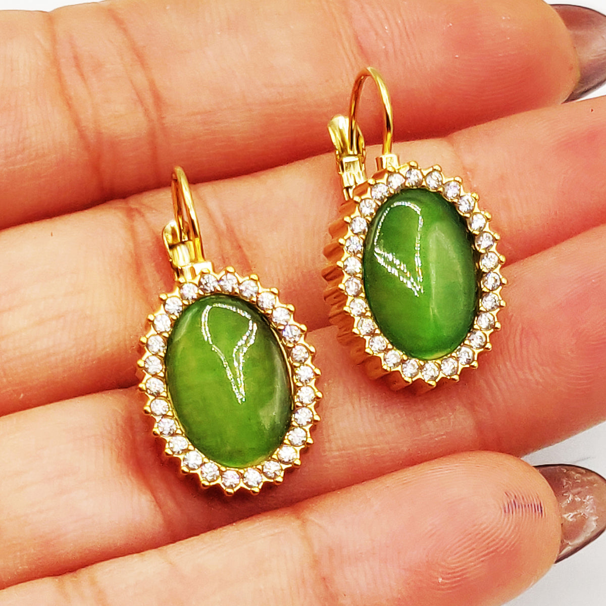 Boucles d'oreilles Soleil Vert Pomme Tour Cristaux