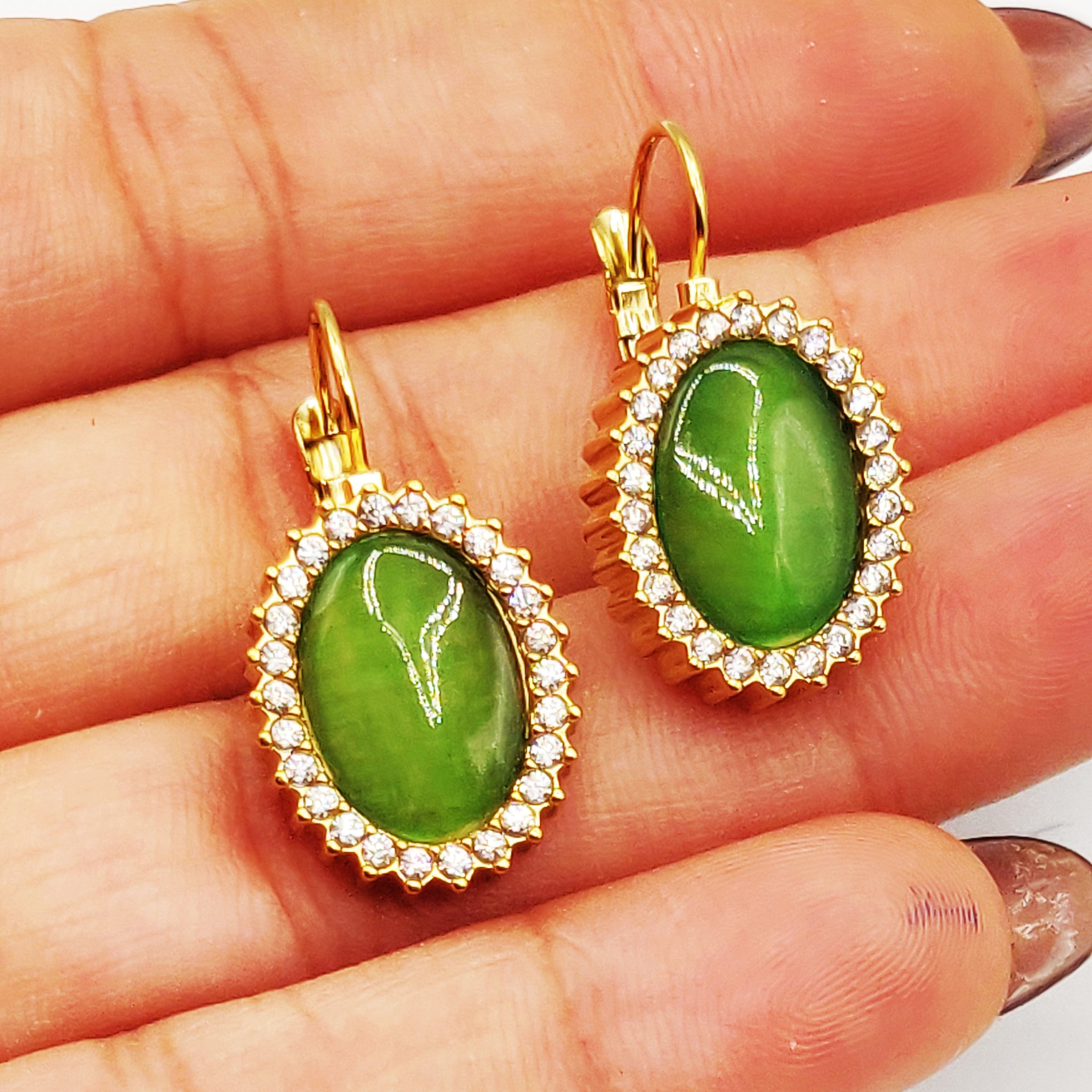 Boucles d'oreilles Soleil Vert Pomme Tour Cristaux