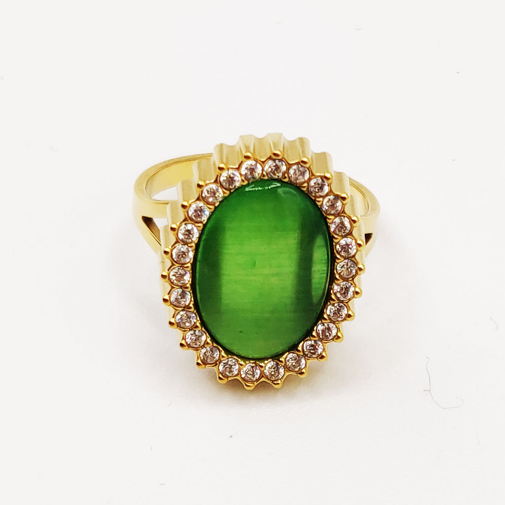 Bague Soleil Vert Pomme Tour Cristaux