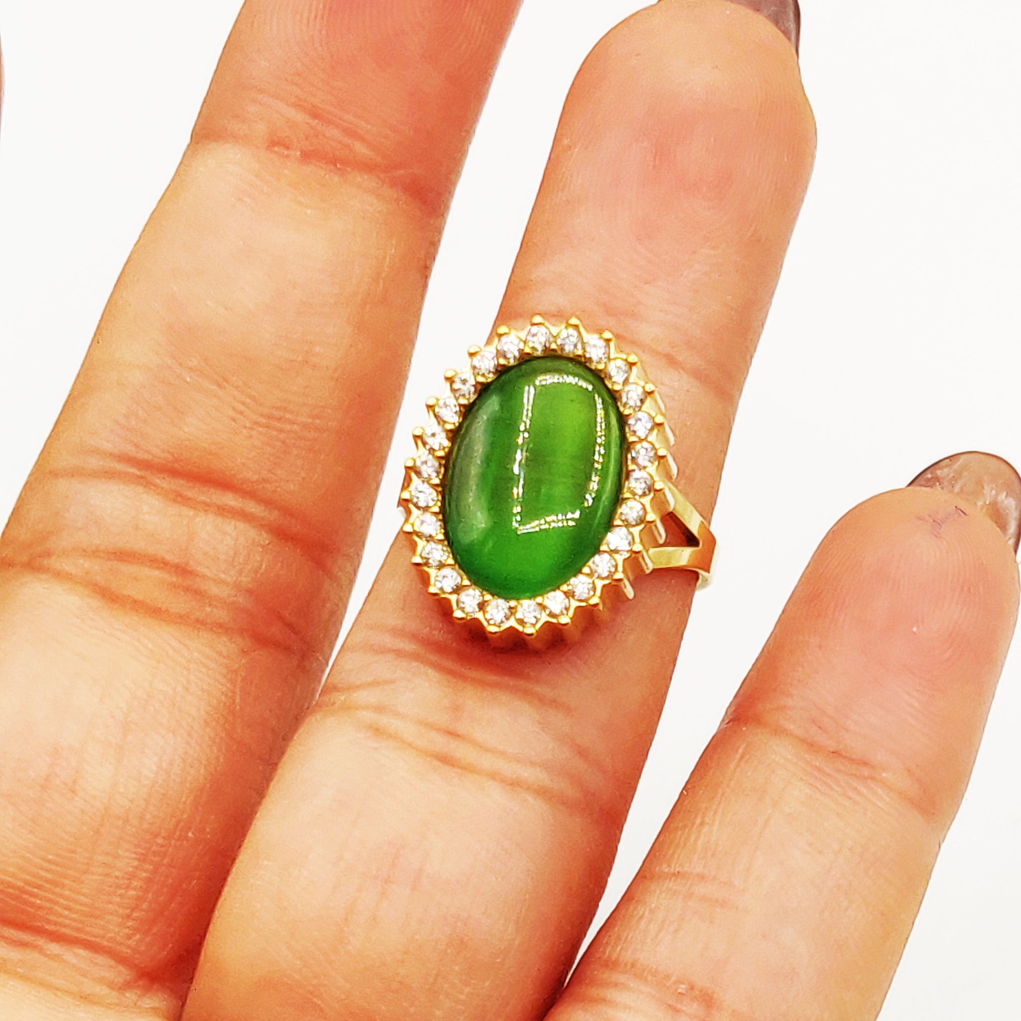 Bague Soleil Vert Pomme Tour Cristaux