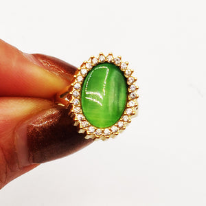 Bague Soleil Vert Pomme Tour Cristaux