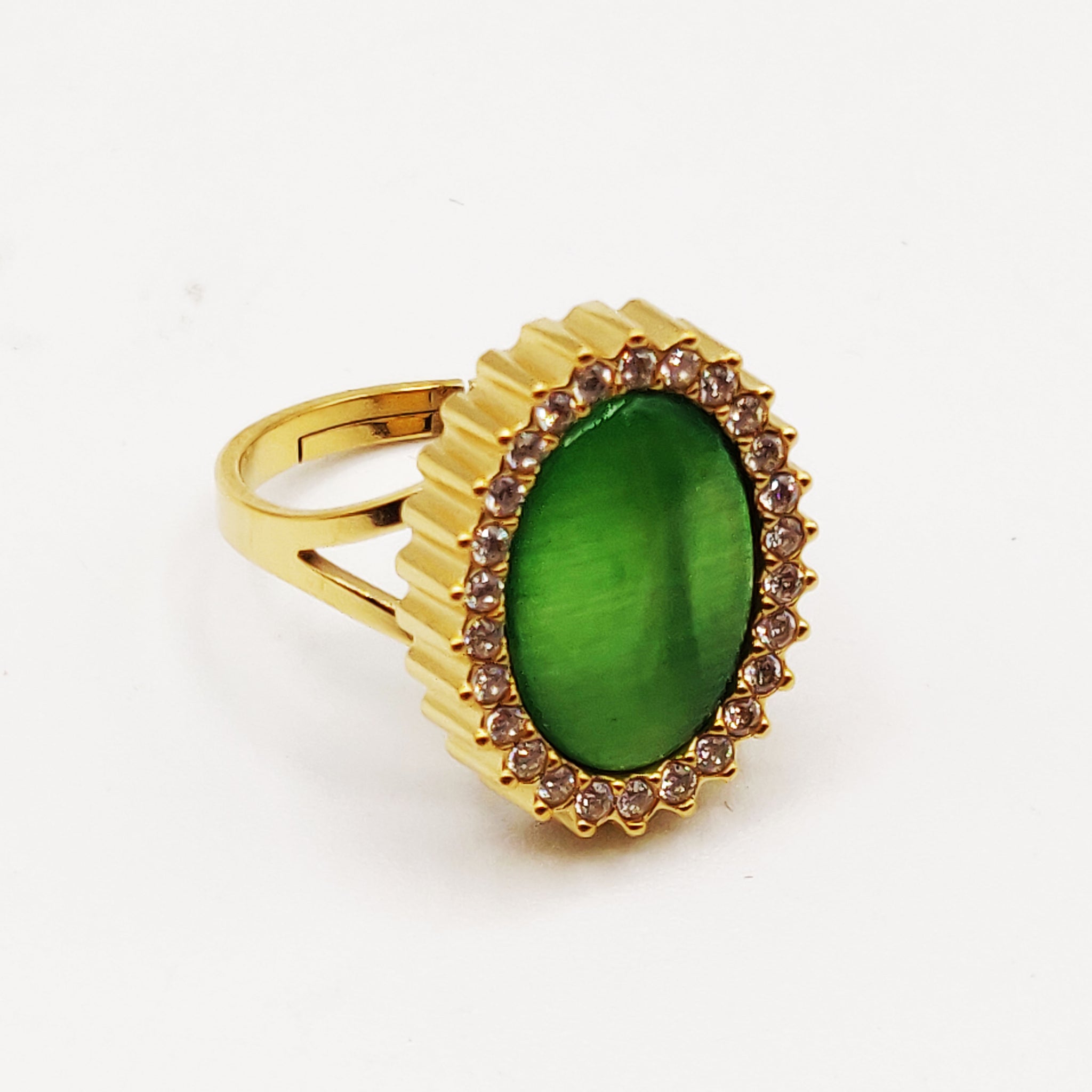 Bague Soleil Vert Pomme Tour Cristaux