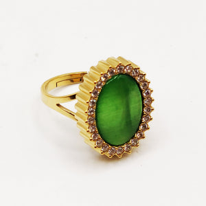 Bague Soleil Vert Pomme Tour Cristaux