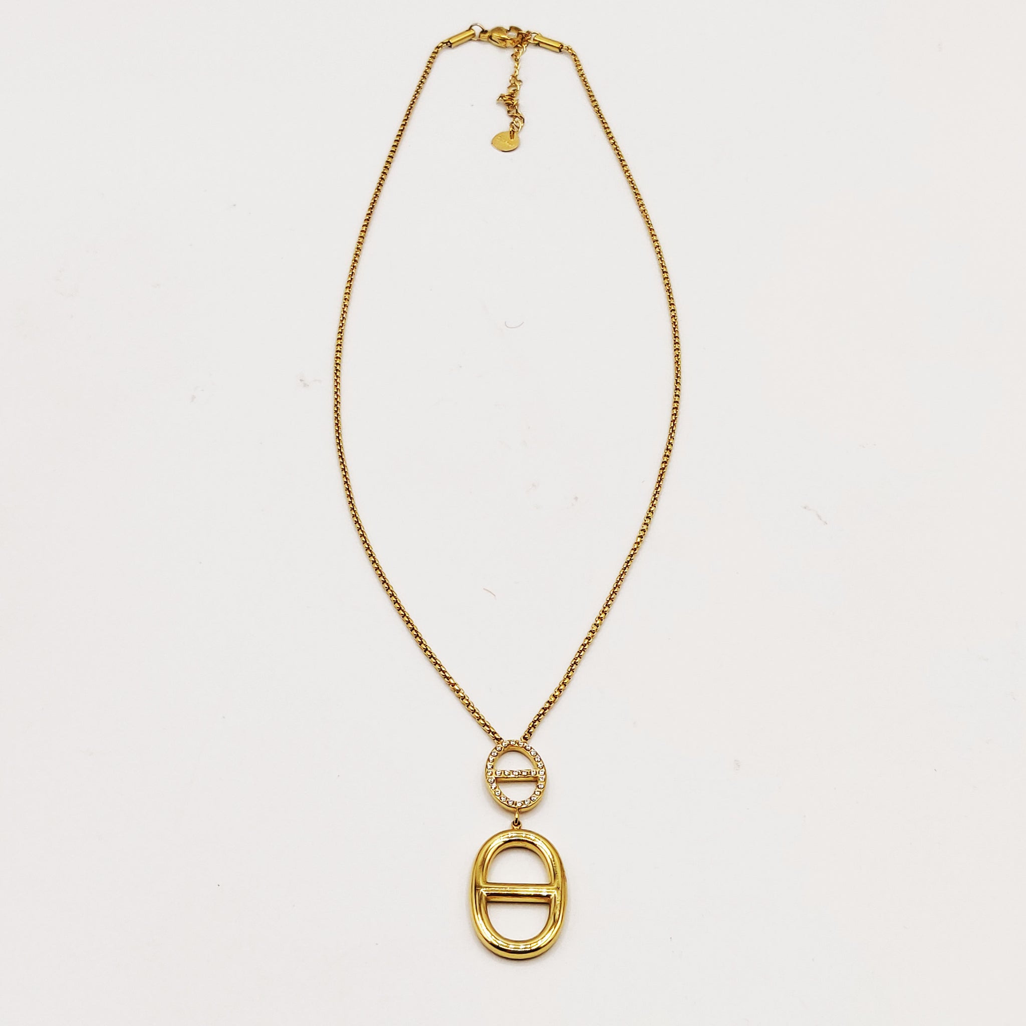 Collier Double Pendentifs H Luxe Cristaux et Doré