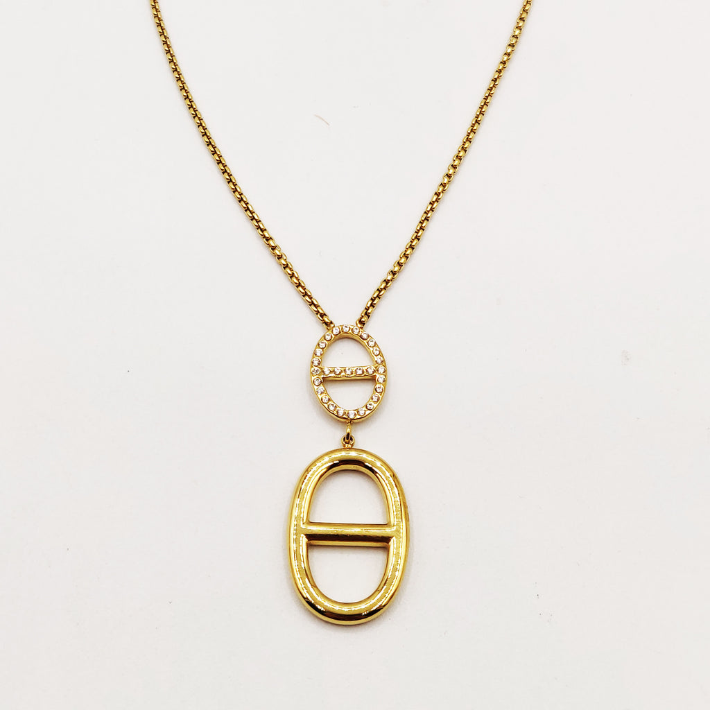Collier Double Pendentifs H Luxe Cristaux et Doré