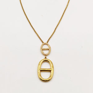 Collier Double Pendentifs H Luxe Cristaux et Doré