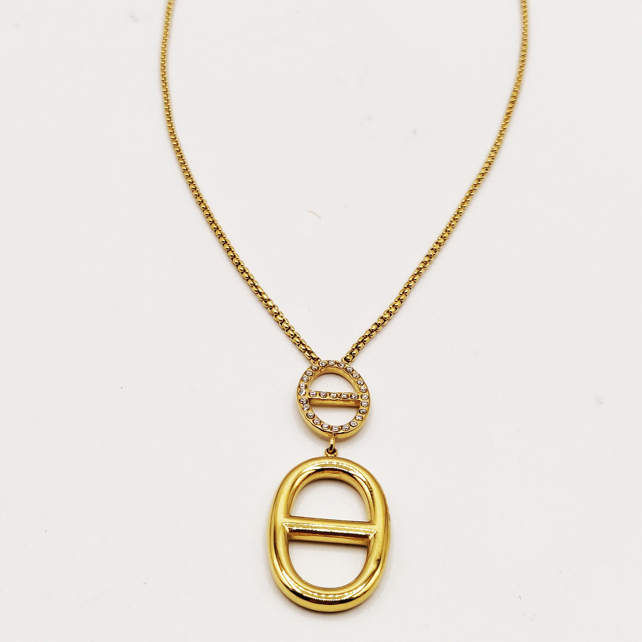 Collier Double Pendentifs H Luxe Cristaux et Doré