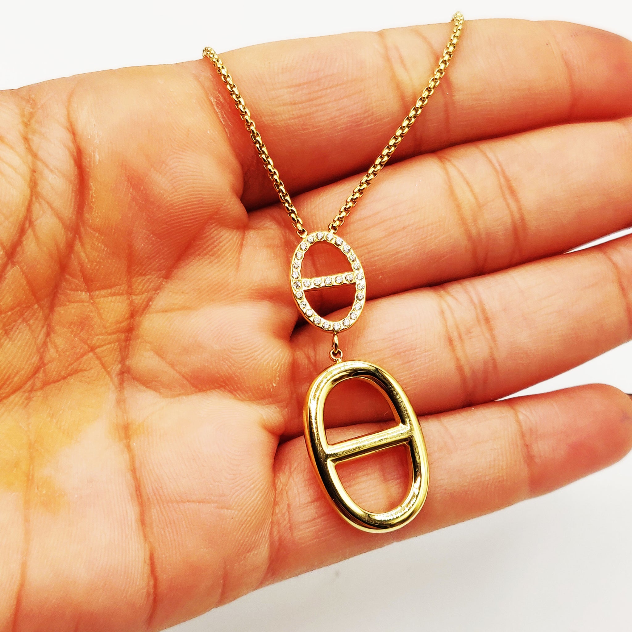 Collier Double Pendentifs H Luxe Cristaux et Doré