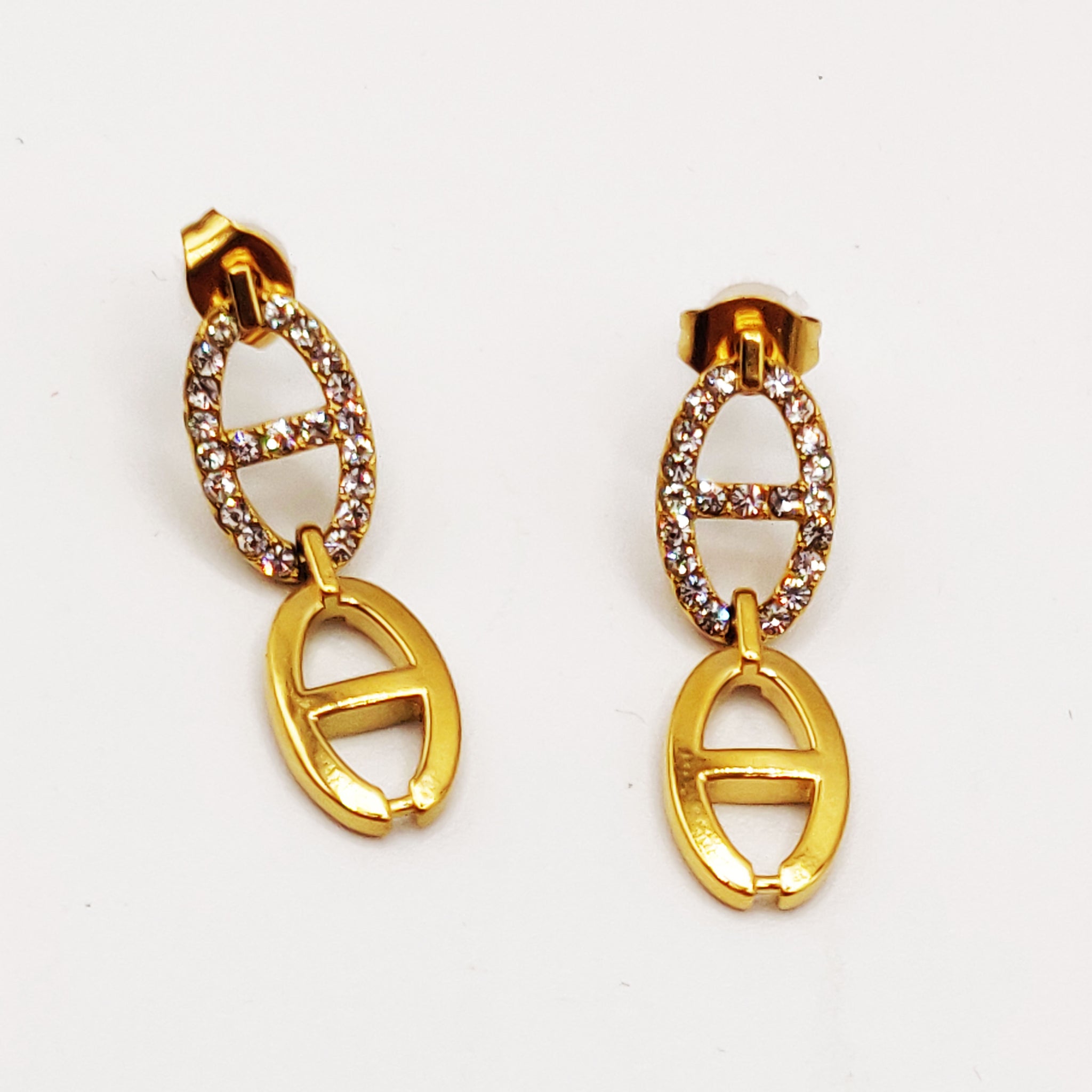 Boucles d'oreilles Double Pendentifs H Luxe Cristaux et Doré