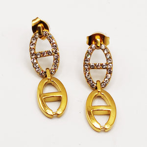 Boucles d'oreilles Double Pendentifs H Luxe Cristaux et Doré