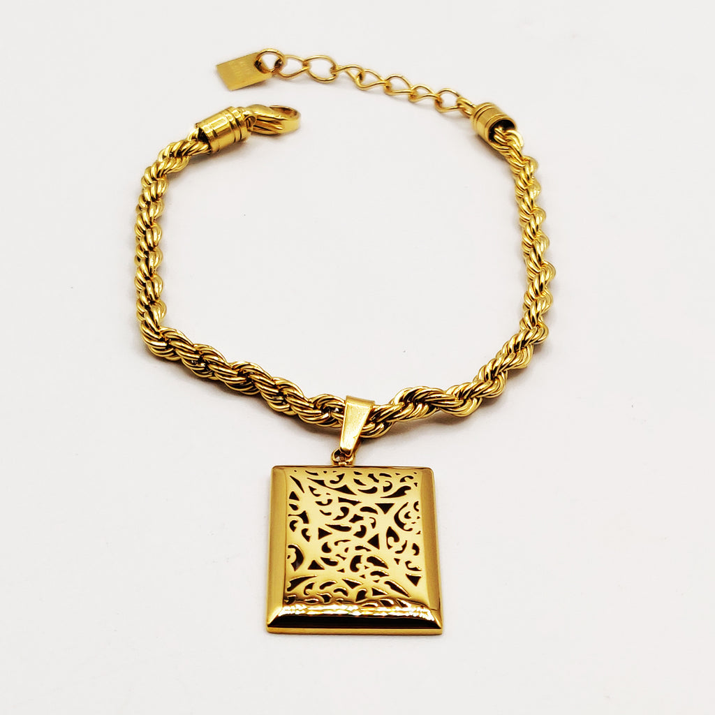Bracelet Torsade Grand Rectangle Motifs Orientaux Luxe