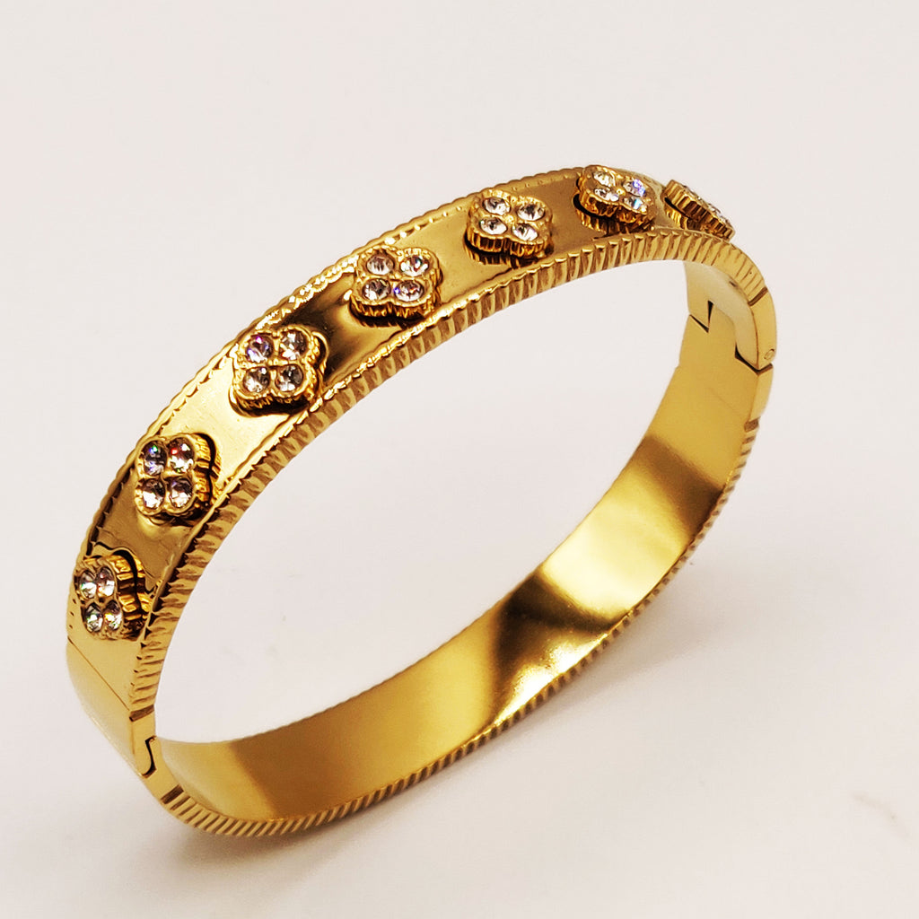 Bracelet Rigide Multi Trèfles 4 Cristaux Luxe
