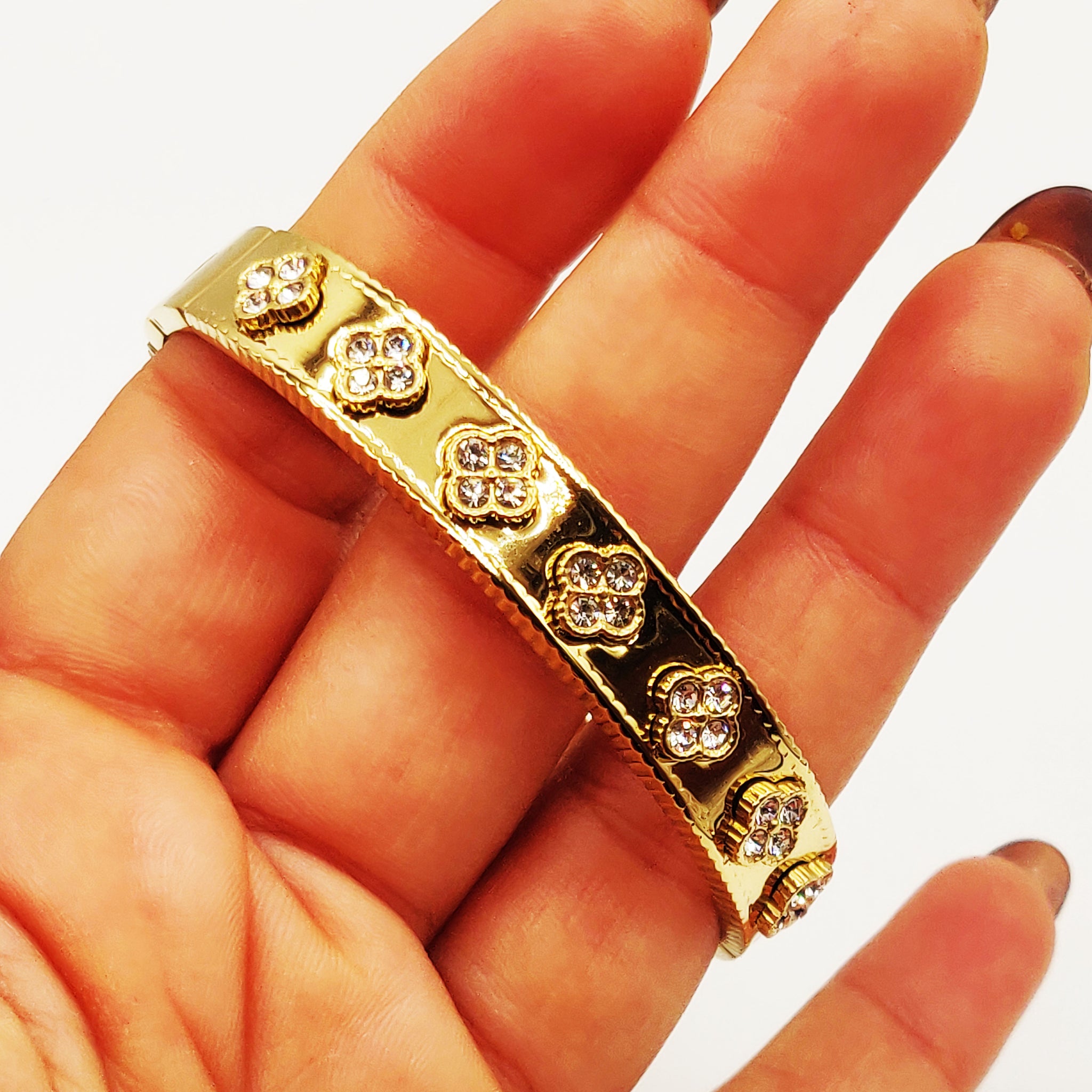 Bracelet Rigide Multi Trèfles 4 Cristaux Luxe