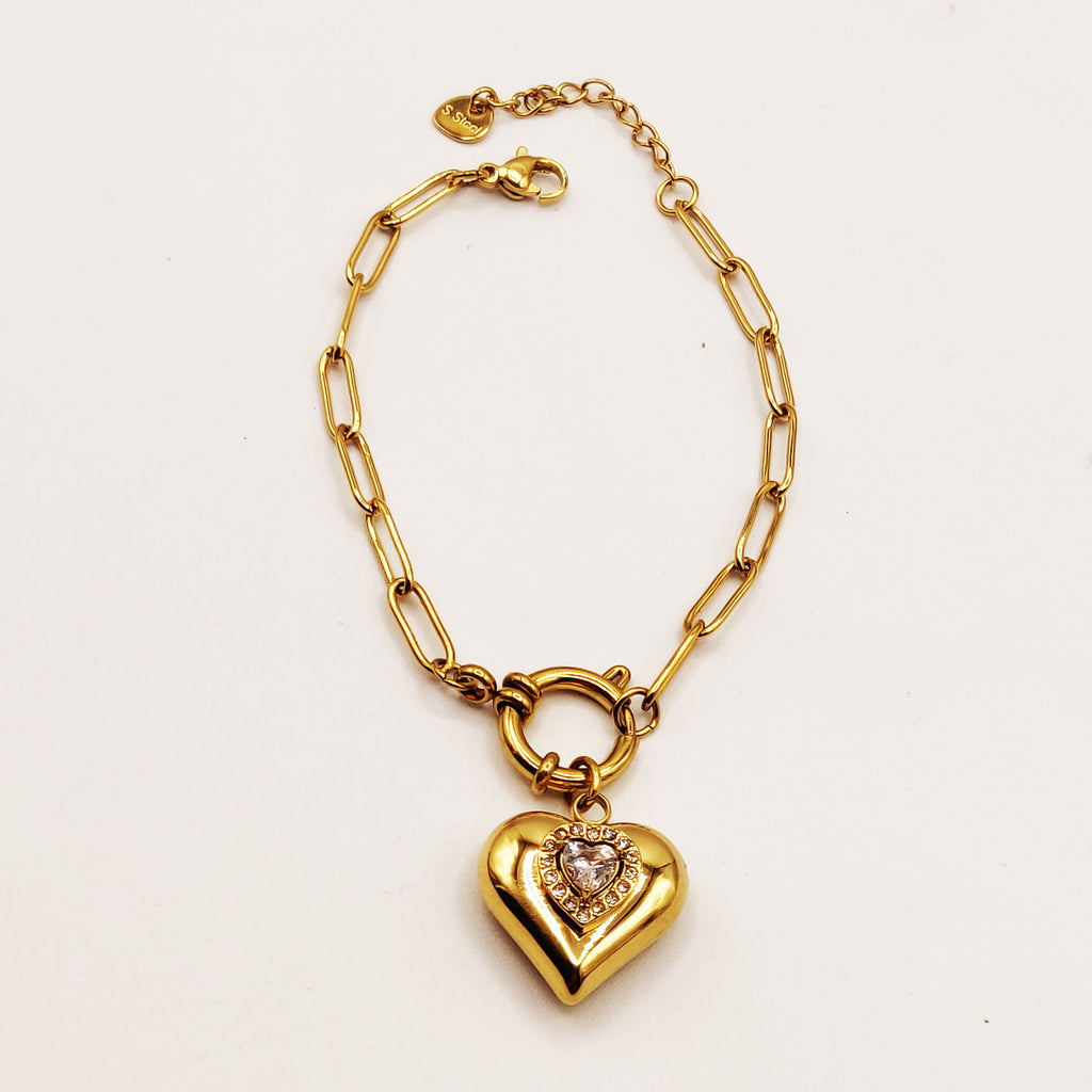 Bracelet Coeur Bombé Cristal Coeur Luxe