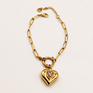 Bracelet Coeur Bombé Cristal Coeur Luxe