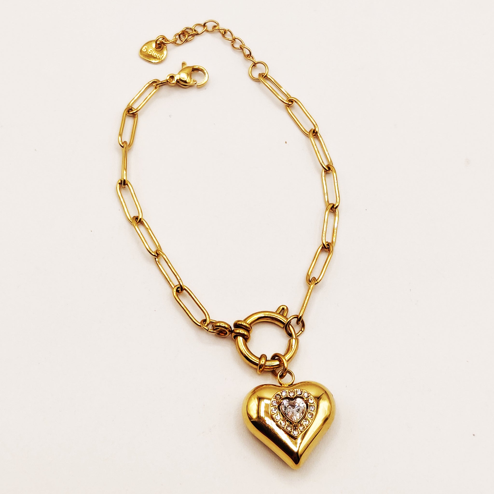 Bracelet Coeur Bombé Cristal Coeur Luxe