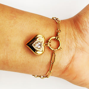 Bracelet Coeur Bombé Cristal Coeur Luxe